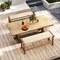 Natural-Beige Teak Wood Backless Bench with Woven Seat for Indoor and Outdoor